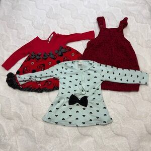 Baby Girls 3pc Dress Lot Red Ladybug Mint Heart Bows 24m 100cm
